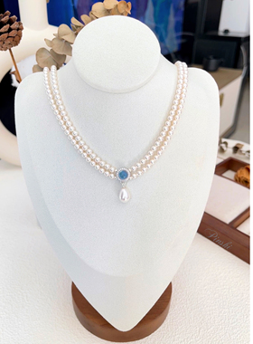 海蓝宝S925银双层施家珍珠项链