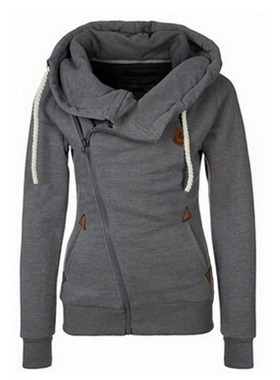 春秋新款学生红色斜拉链连帽抽绳抓绒长袖卫衣外套Women's Hoodie