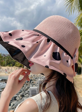夏天防晒大沿黑胶遮阳帽女凉草帽