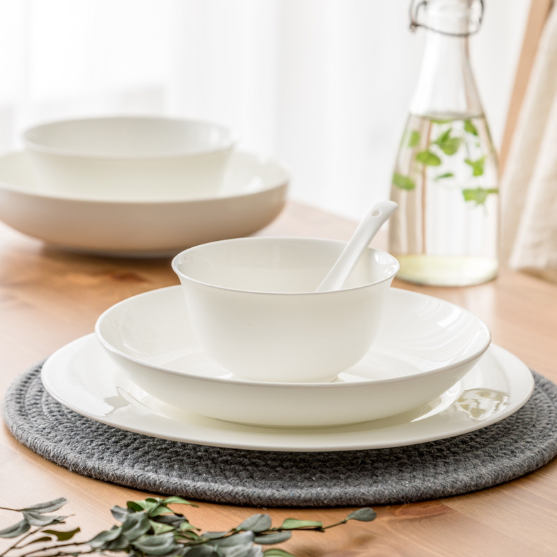 盘子菜盘家用陶瓷深盘碟子纯白日式骨瓷釉下彩餐具汤盘碗套装组合,淘宝优惠券,粉丝福利购,淘宝优惠卷