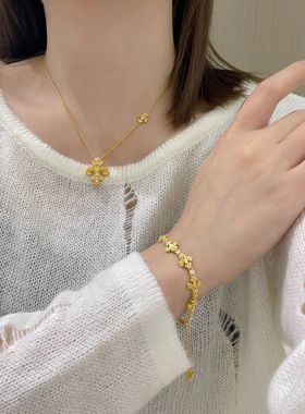 复古古法鸢尾花金色手链女点钻时尚轻奢高级感气质个性小众设计