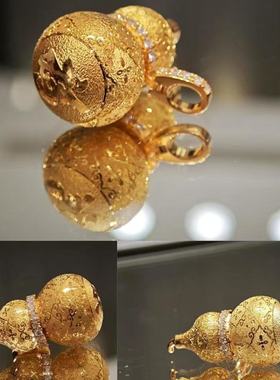 古法设计金色拉丝福禄葫芦吊坠项