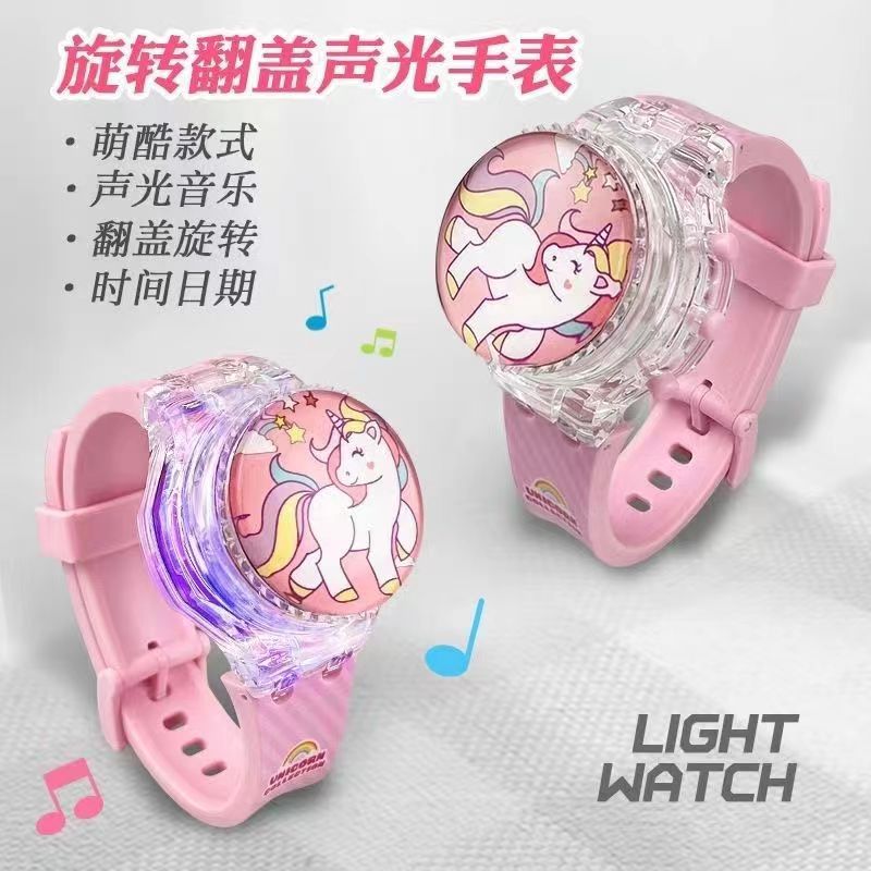 2025新款冰雪公主库洛米kt猫旋转发光手表ins高颜值翻盖玩具手表 - 图1
