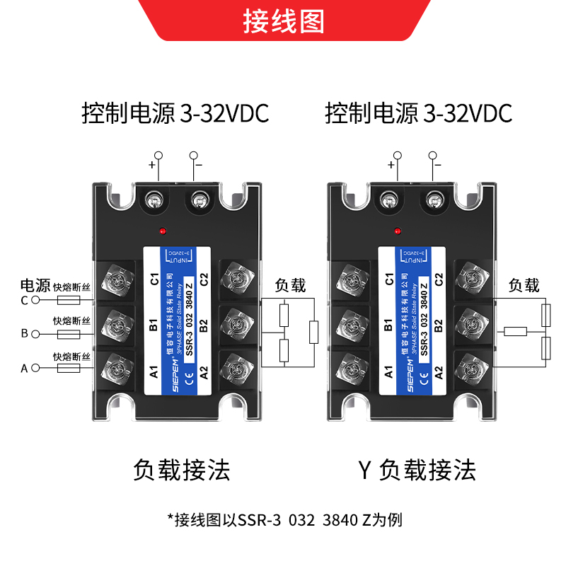 三相固态继电器SSR-3 032 3840Z 24V直流控交流380V 40A - 图2