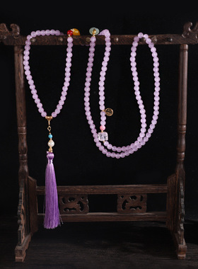 新中式紫色串珠斜挎叠戴链女长款国风汉服旗袍项毛衣链链配饰挂件