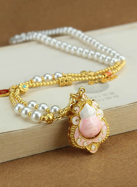 新中式国风珍珠串珠葫芦吊坠项链女长款毛衣链复古轻奢高级感配饰