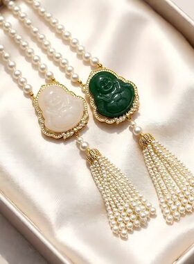 新中式国风串珠佛祖珍珠项链仿玉髓长秋冬毛衣链简约百搭配饰流苏