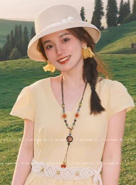 陶瓷新中式复古禅意国风毛衣链长款串珠戴脖子项链女唐装配饰唐装