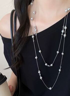 轻奢高级感动多层珍珠串珠项链叠戴小众设计百搭毛衣链女配饰简约