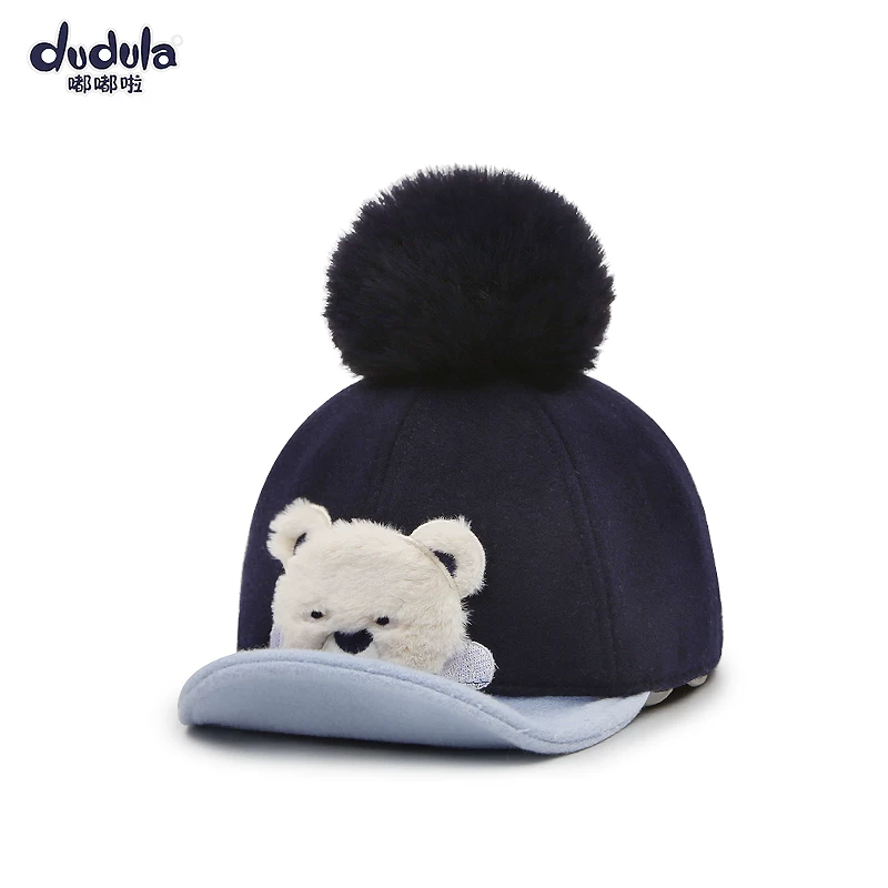 嘟嘟啦 Woolen demi-season children's windproof keep warm baby cap, 1-5 years