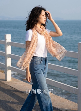 韩版乔其纱花卉防晒长条丝巾
