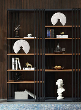 现代北欧古典黑白色扇形陶瓷摆件新中式样板会所客厅书柜软装饰品