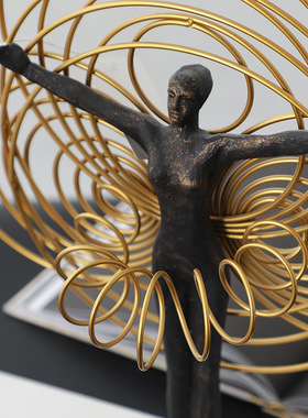 样板房间软装饰品摆件现代轻奢铸铁人物玄关创意新中式酒店大理石