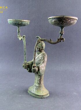 错银灯仿古青铜器家居摆件古玩艺术品装饰古典装修礼品送老板