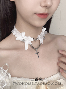 蝴蝶结心形铃铛十字架项链choker