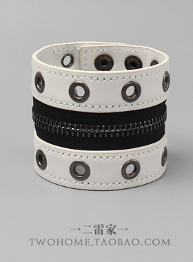 朋克铆钉圆孔手环拉链腕带白手链