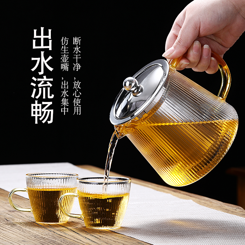 防爆玻璃茶壶耐高温加厚大小花泡茶杯水壶过滤耐高温家用茶具套装