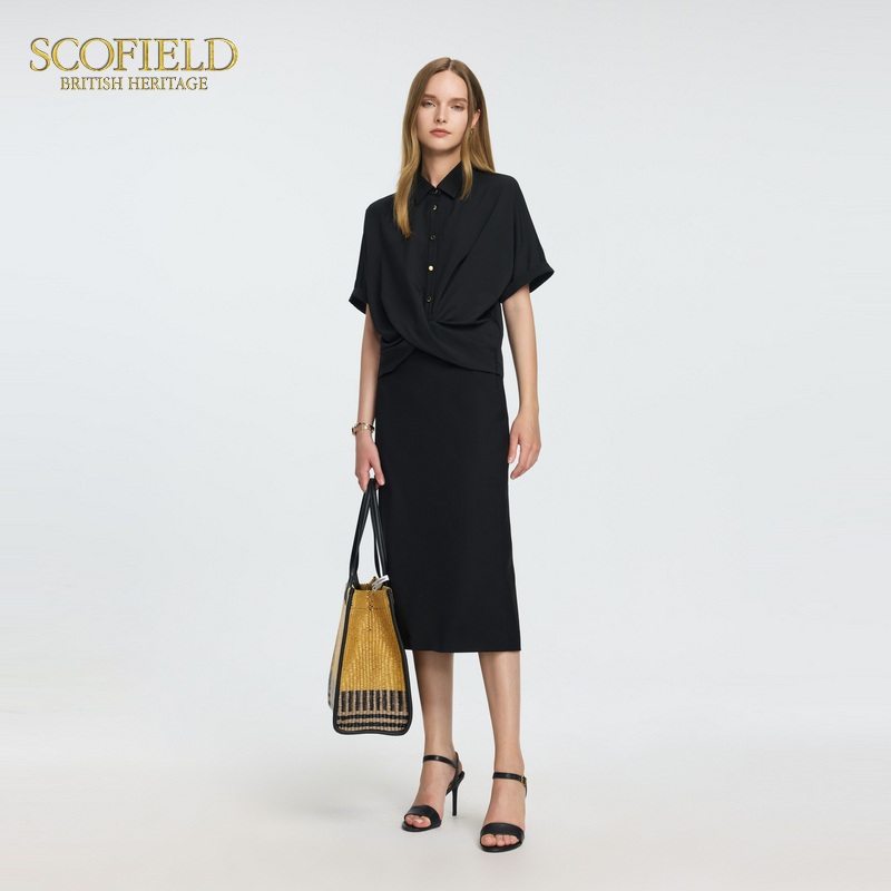 Scofield女装优雅松弛衬衫纽结设计连肩翻领衬衣2025夏季新品 - 图3