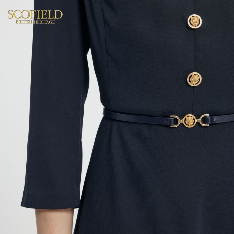 Scofield女装静奢风七分袖V领连衣裙收腰A摆连衣裙2025夏季新款 - 图2