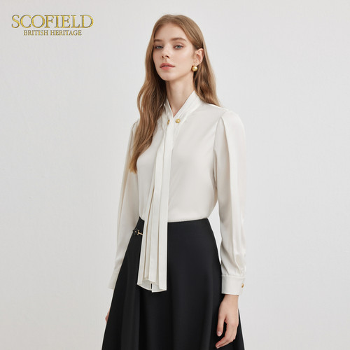 Scofield女装优雅飘带衬衫简约通勤气质泡泡袖衬衣春夏时尚上衣 - 图2