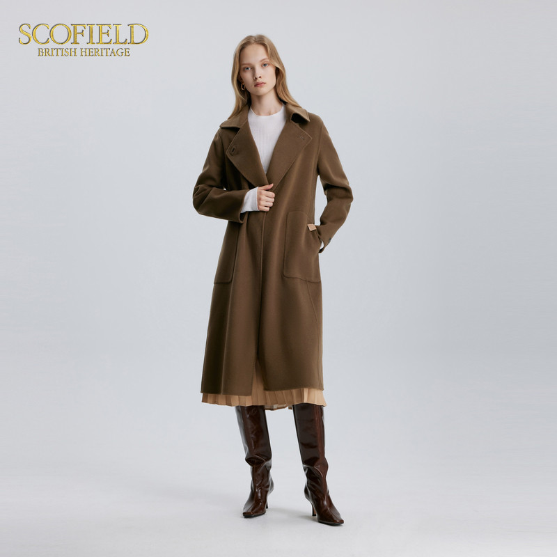 【羊毛+真丝】Scofield女装翻领双面呢毛呢大衣外套冬季,淘宝优惠券,粉丝福利购,淘宝优惠卷