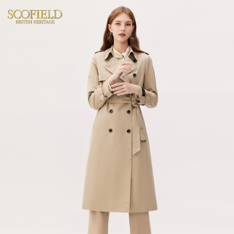 Scofield女装英伦气质时尚通勤率性简雅收腰中长款风衣外套