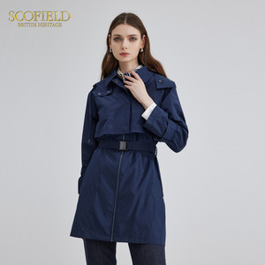 Scofield英伦风衣藏青色复古收腰显瘦简约休闲风衣短外套