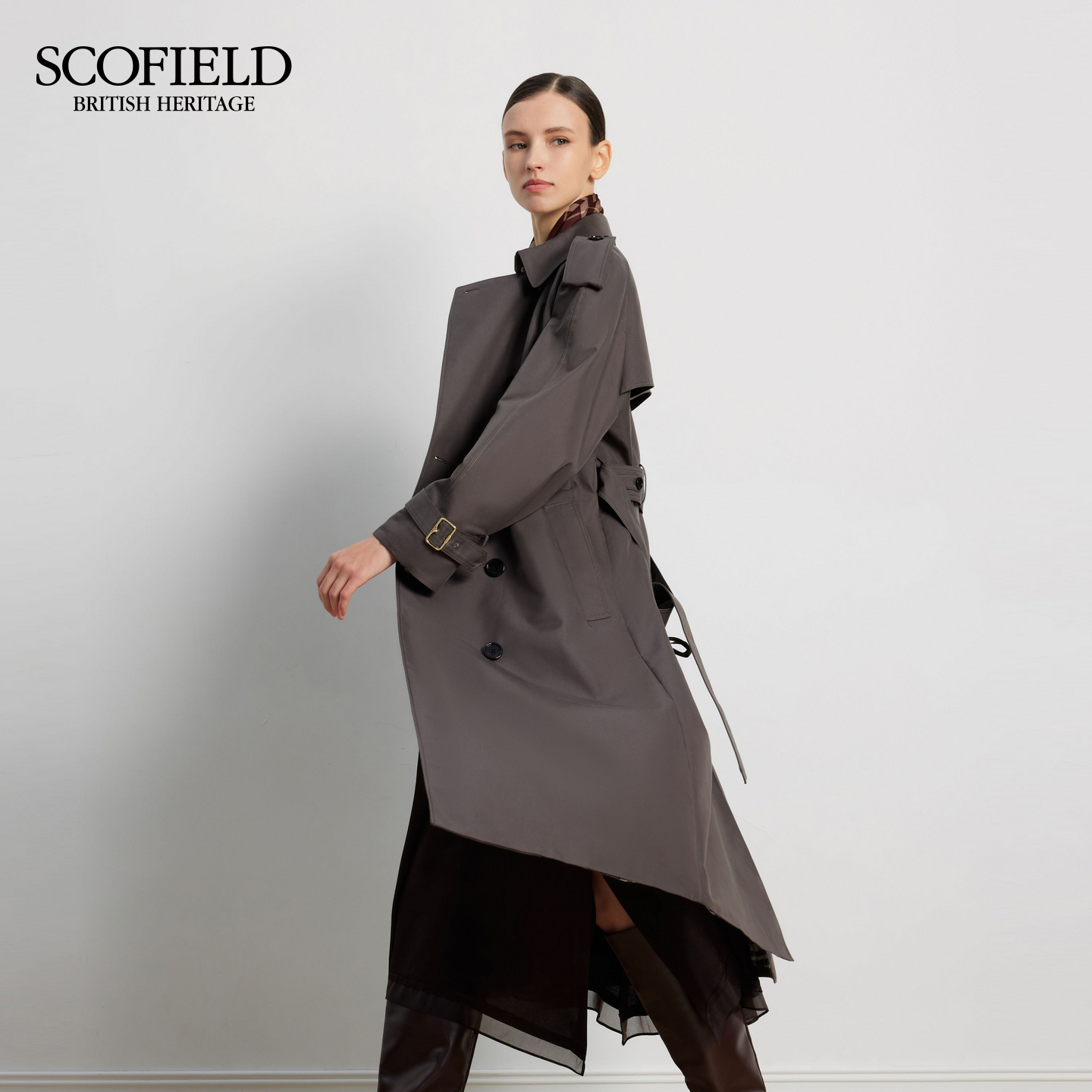 【匹马棉】Scofield女装优雅气质双排扣风衣外套2025秋冬新品 - 图0