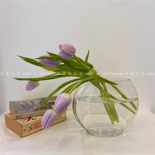 韩国ins同款透明玻璃鲜花瓶扁形水培花器摆件韩式花艺设计工作室 - 图1
