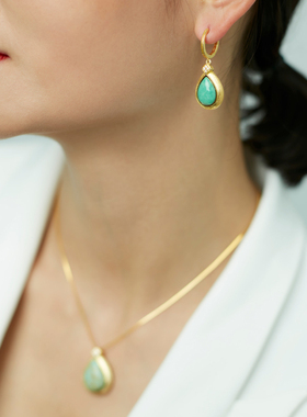 思金拉措松石水滴项链耳饰