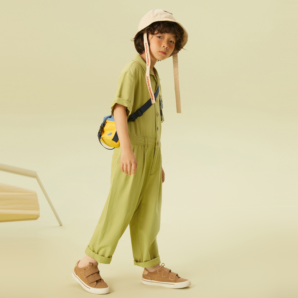 美特斯邦威童装男女童连体裤夏新款儿童绿色中性风H型质感连体裤 - 图1