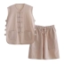 Mùa hè cotton và lanh tay áo vest không tay phù hợp với nam Tang phù hợp với Hanfu chuồng vest lanh quần hai bộ - Áo vest cotton Áo vest cotton