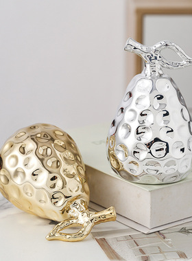 中式陶瓷电镀金银苹果梨摆件