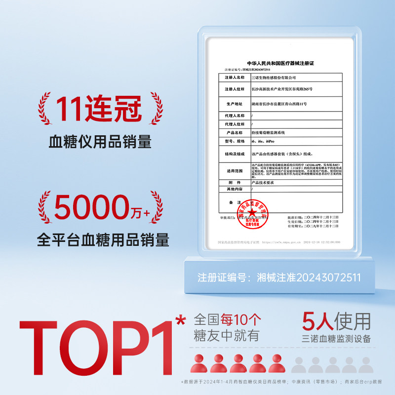 三诺动态血糖仪升级i6非无创家用高精准24小时持续监测官方旗舰店