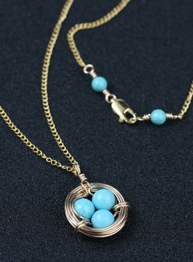 素元双12新品包邮优化松14K包金手工爱巢吊坠原创短款项链锁骨链