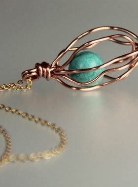 素元 欧美原创14K包金蓝色特色民族风手工吊坠短款项链锁骨链女