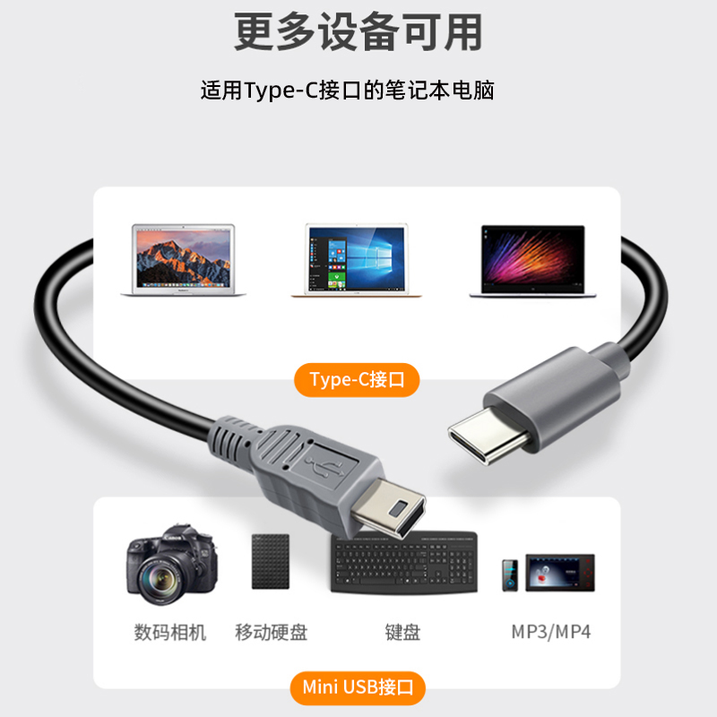 mini USB公转Type c公头转换器迷你miniusb公充电数据线5P接口T型车载行车记录仪电子狗type-c转接头tpc公口-图1