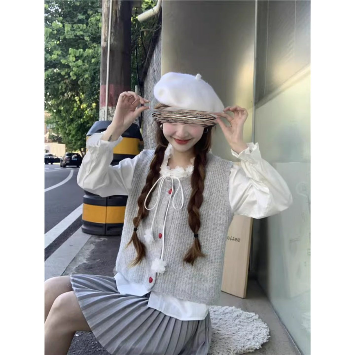 软糯甜美爱心扣u领针织马甲开衫女宽松短款小个子春秋冬叠穿背心,淘宝优惠券,粉丝福利购,淘宝优惠卷