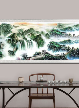 金色万里长城宣纸现代中式风卷轴