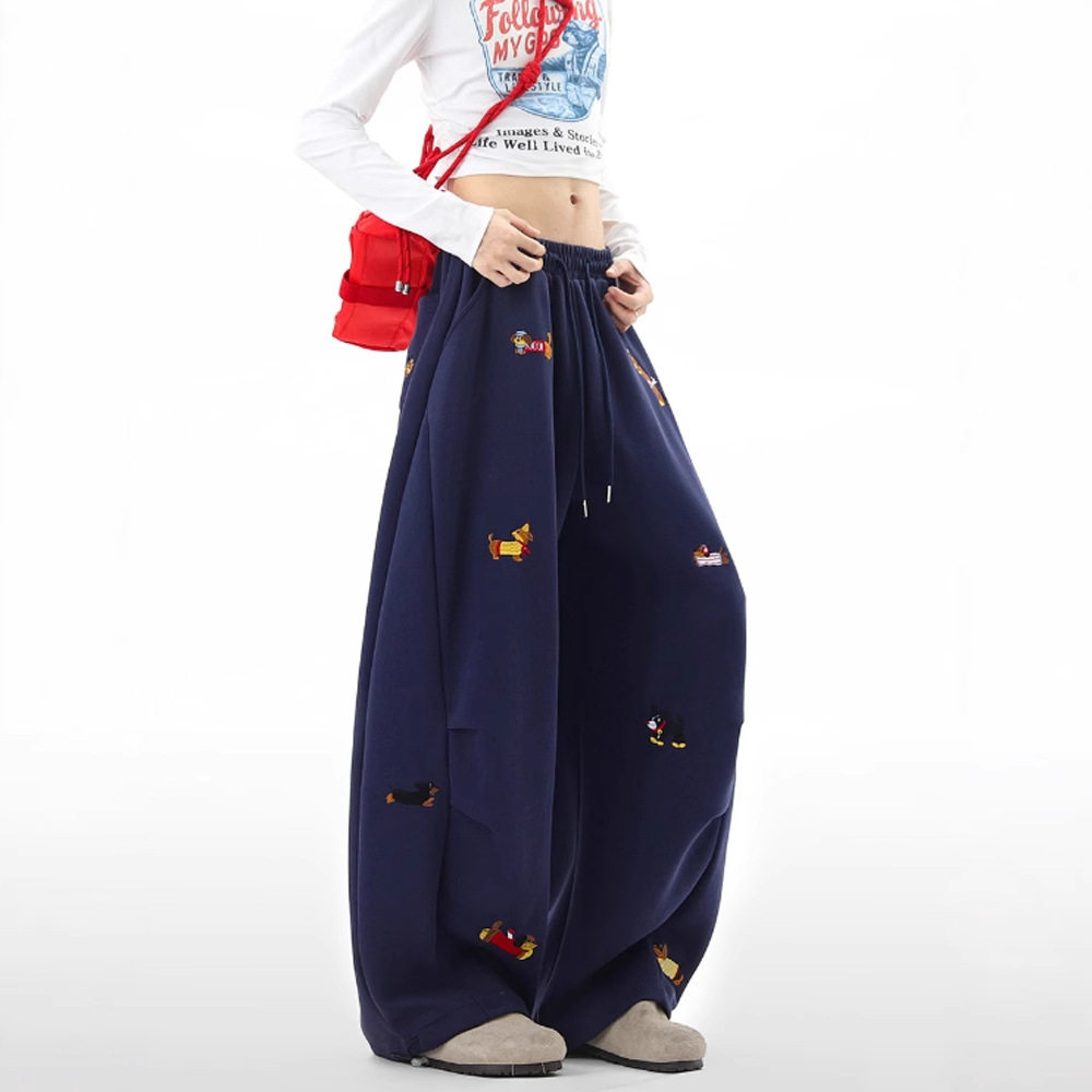 慵懒趣味腊肠狗刺绣弯刀卫裤男女秋季宽松休闲运动裤情侣阔腿裤子,淘宝优惠券,粉丝福利购,淘宝优惠卷