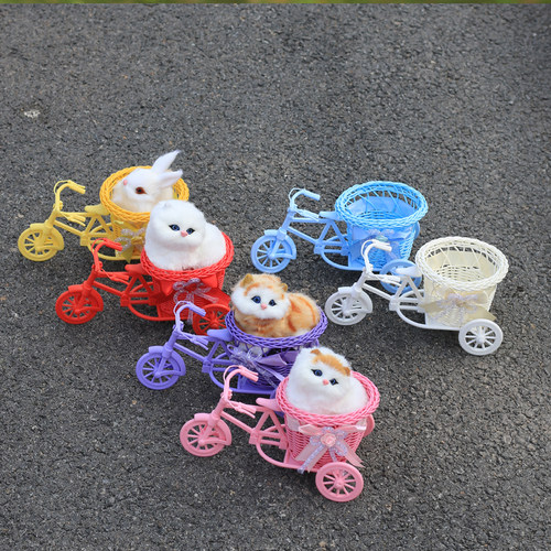 会叫仿真小猫咪模型儿童玩具可爱三轮车花篮毛绒玩具玩偶生日礼物-图3