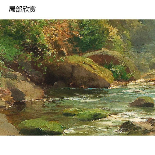 溪边鹿影 Heinrich Bohmer德国森林动物风景油画 玄关客厅装饰画 - 图2