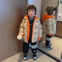 Boy winter cotton clot 2023 new children thickened down cotton clothes ruffling handsome boomer cool baby winter dress cotton padded jacket