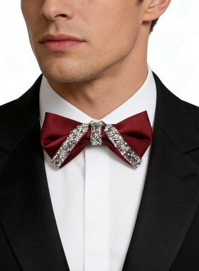 酒红水钻蝴蝶结男士商务领结