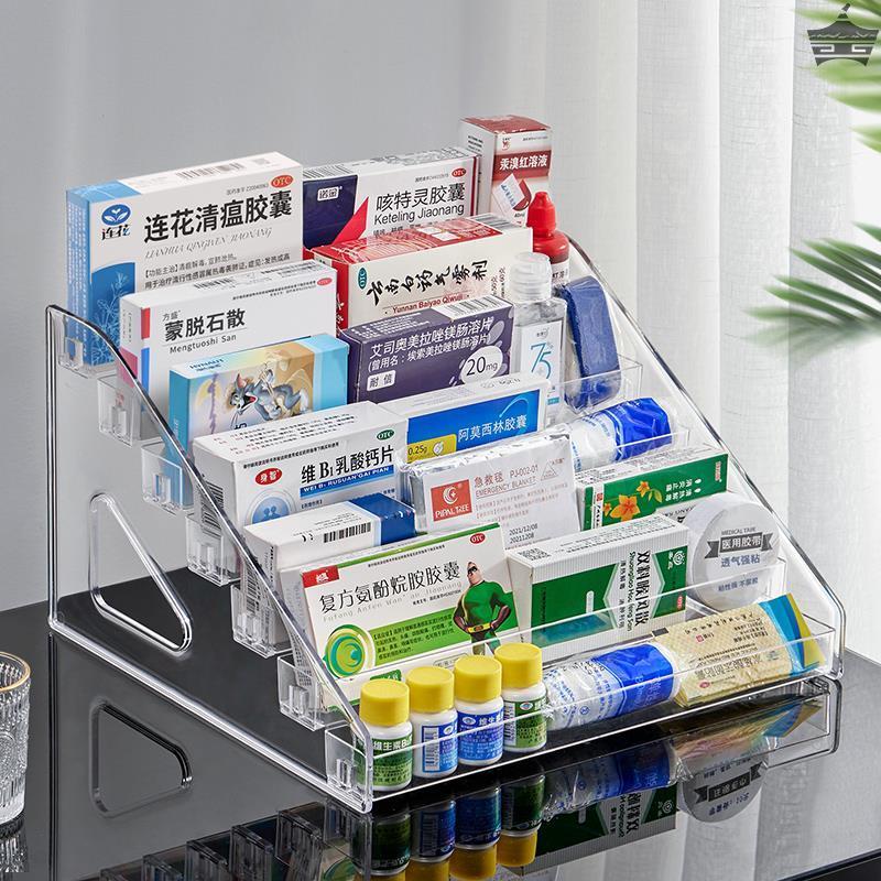 药品收纳盒家用阶梯式桌面大容量分格医疗急救展示架药箱收纳柜 - 图1