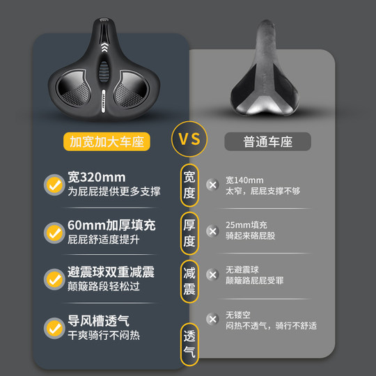 自行车坐垫山地车超软防屁股痛车座舒适减震鞍座单车座椅加宽加大