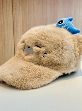 秋冬保暖显脸小毛绒棒球帽女