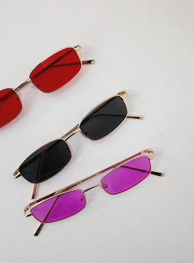 ins原宿复古街拍红色窄框太阳镜