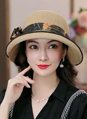 布塔防晒遮阳帽女夏天冰丝草帽香云纱蝴蝶结休闲百搭香云纱1222