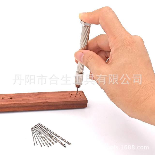Single-head hand twist drill holder small drill bit set DIY eye-punching manual hole opening Wenhua Amber Walnut Tool